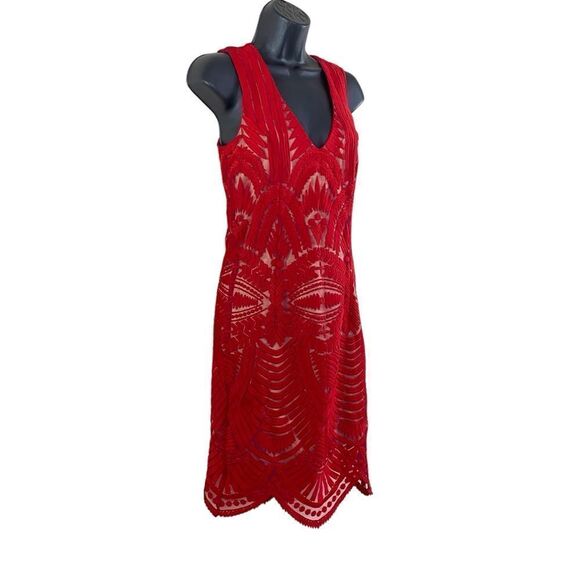 Bardot Lipstick Red Mesh Lace Embroidered Sheath Dress Sz 4/XS - Picture 5 of 14